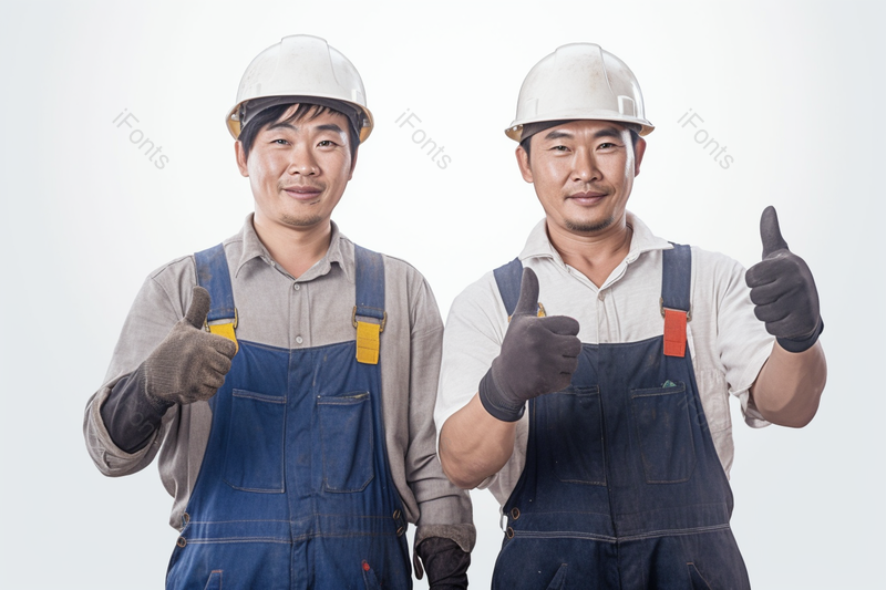竖起大拇指的穿着工服的维修工人形象白色背景,高清,摄影图,摄影图片,图片大全,摄影图免费下载